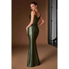 Ladivine CH2604 Square Neck Satin Fitted Evening Gown with Draped Waist