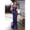 Ladivine CH2604 Square Neck Satin Fitted Evening Gown with Draped Waist