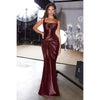 Ladivine CH2604 Square Neck Satin Fitted Evening Gown with Draped Waist
