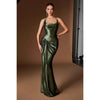 Ladivine CH2604 Square Neck Satin Fitted Evening Gown with Draped Waist