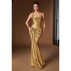 Ladivine CH2604 Square Neck Satin Fitted Evening Gown with Draped Waist