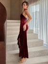 Burgundy Velvet Halter Evening Gown