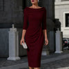 Off Shoulder Bodycon Formal Midi Dress