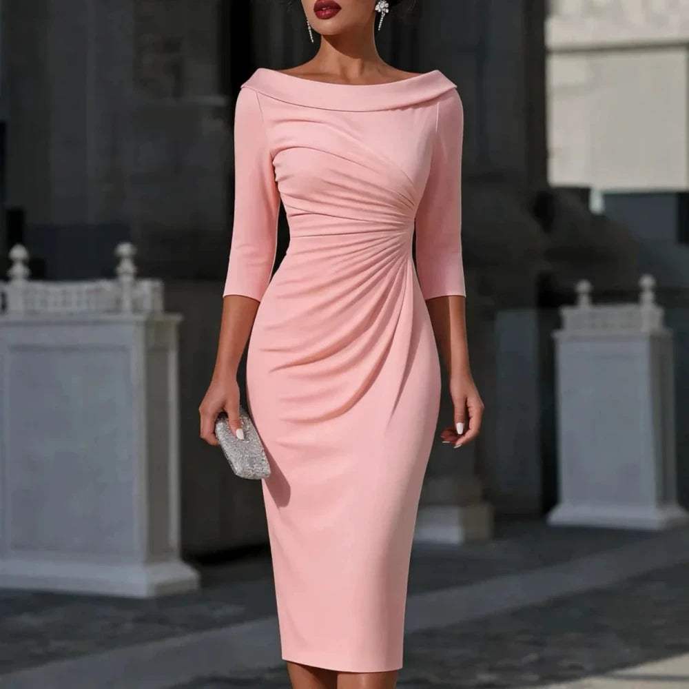 Off Shoulder Bodycon Formal Midi Dress