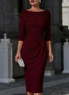 Off Shoulder Bodycon Formal Midi Dress