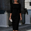 Off Shoulder Bodycon Formal Midi Dress