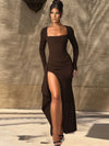 Ruched Split Thigh Evening Gown