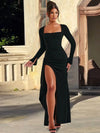 Ruched Split Thigh Evening Gown