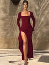 Ruched Split Thigh Evening Gown