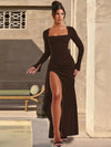Ruched Split Thigh Evening Gown