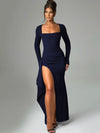 Ruched Split Thigh Evening Gown