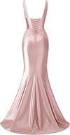Lace Applique Satin Mermaid Evening Dress