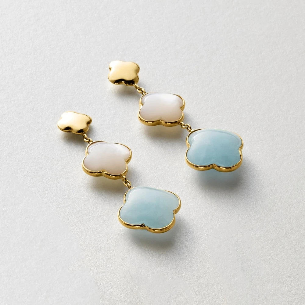 Italian Aquamarine Clover Drop Earrings