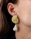 Gold Plated Seashell Pearl Stud Earrings