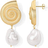 Gold Plated Seashell Pearl Stud Earrings