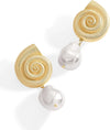 Gold Plated Seashell Pearl Stud Earrings