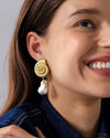 Gold Plated Seashell Pearl Stud Earrings