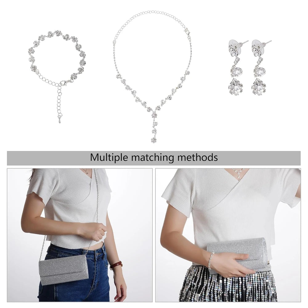 Silver Rhinestone Evening Jewelry Set