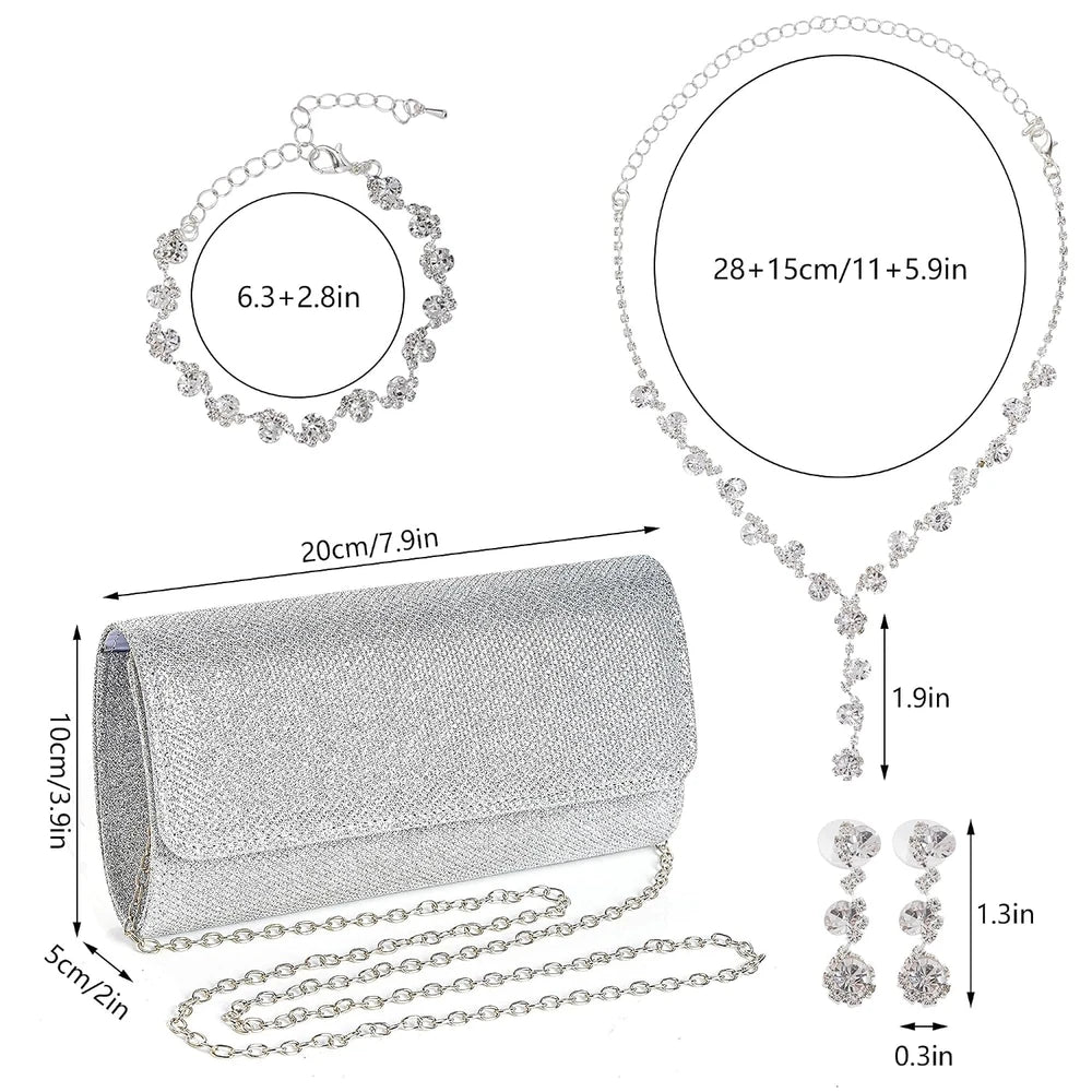 Silver Rhinestone Evening Jewelry Set