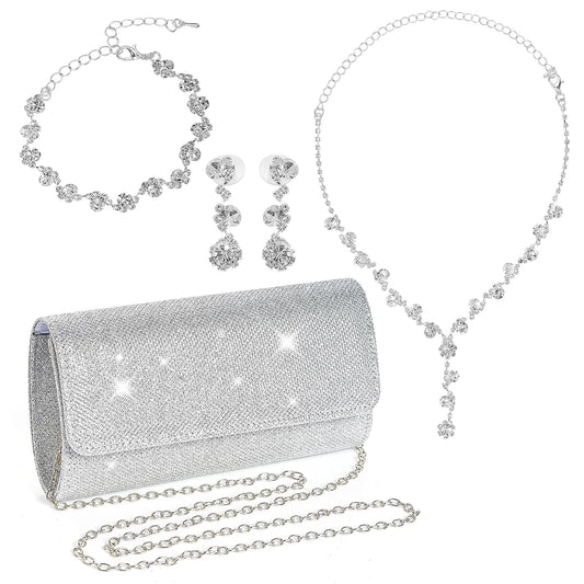 Silver Rhinestone Evening Jewelry Set