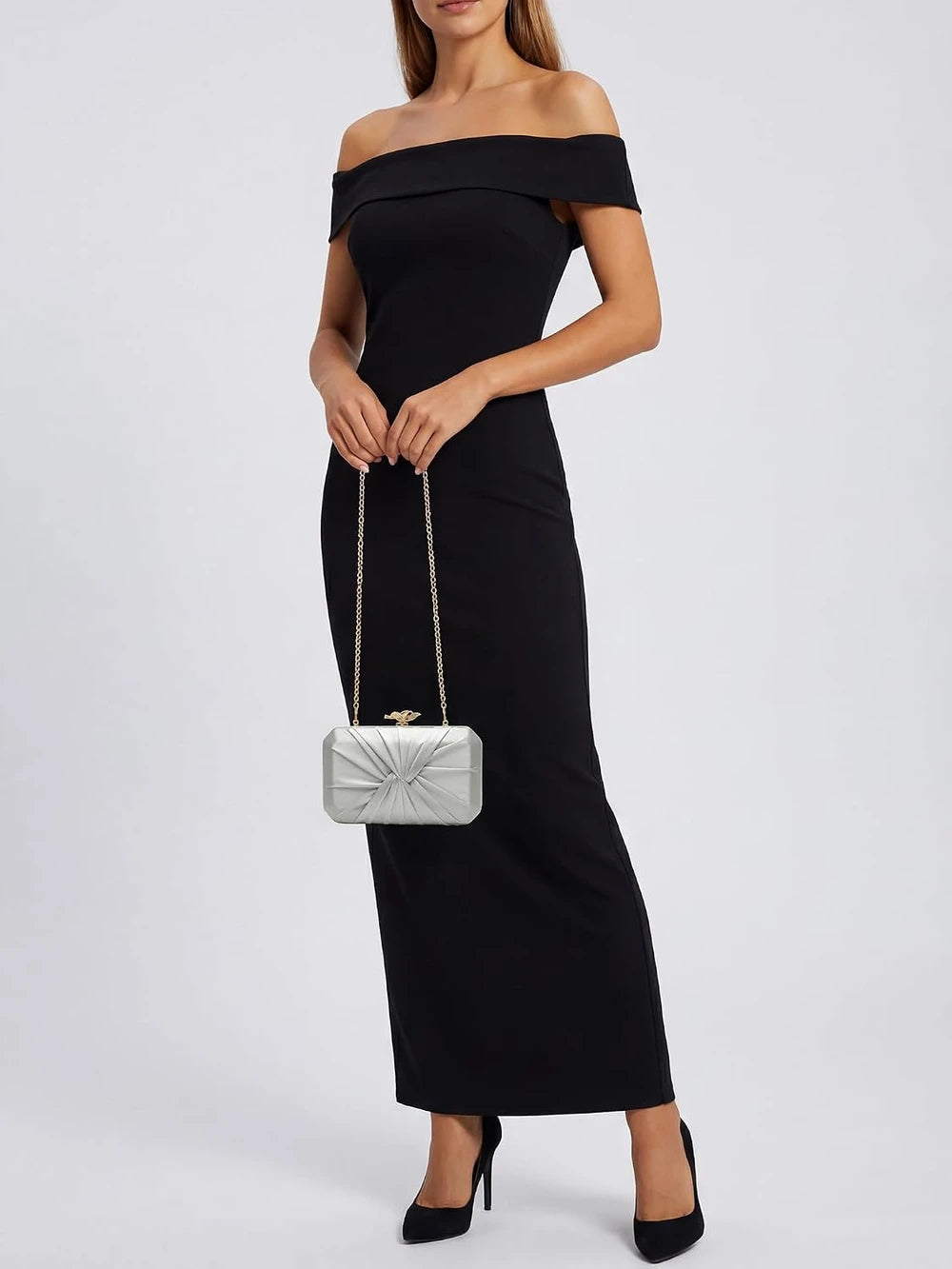 Pleated Satin Evening Clutch
