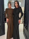 Padded Shoulder Knit Bodycon Maxi Dress