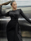 Padded Shoulder Knit Bodycon Maxi Dress