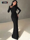 Padded Shoulder Knit Bodycon Maxi Dress