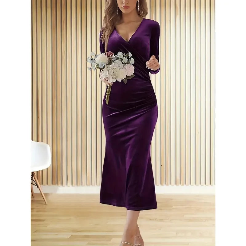 Velvet Long Sleeve Evening Gown