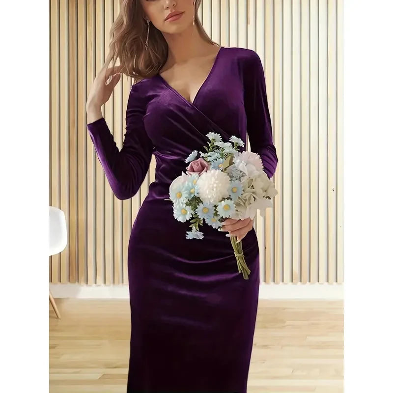 Velvet Long Sleeve Evening Gown