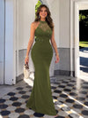 Halter Sequin Lace Mesh Long Dress