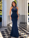 Halter Sequin Lace Mesh Long Dress