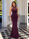 Halter Sequin Lace Mesh Long Dress