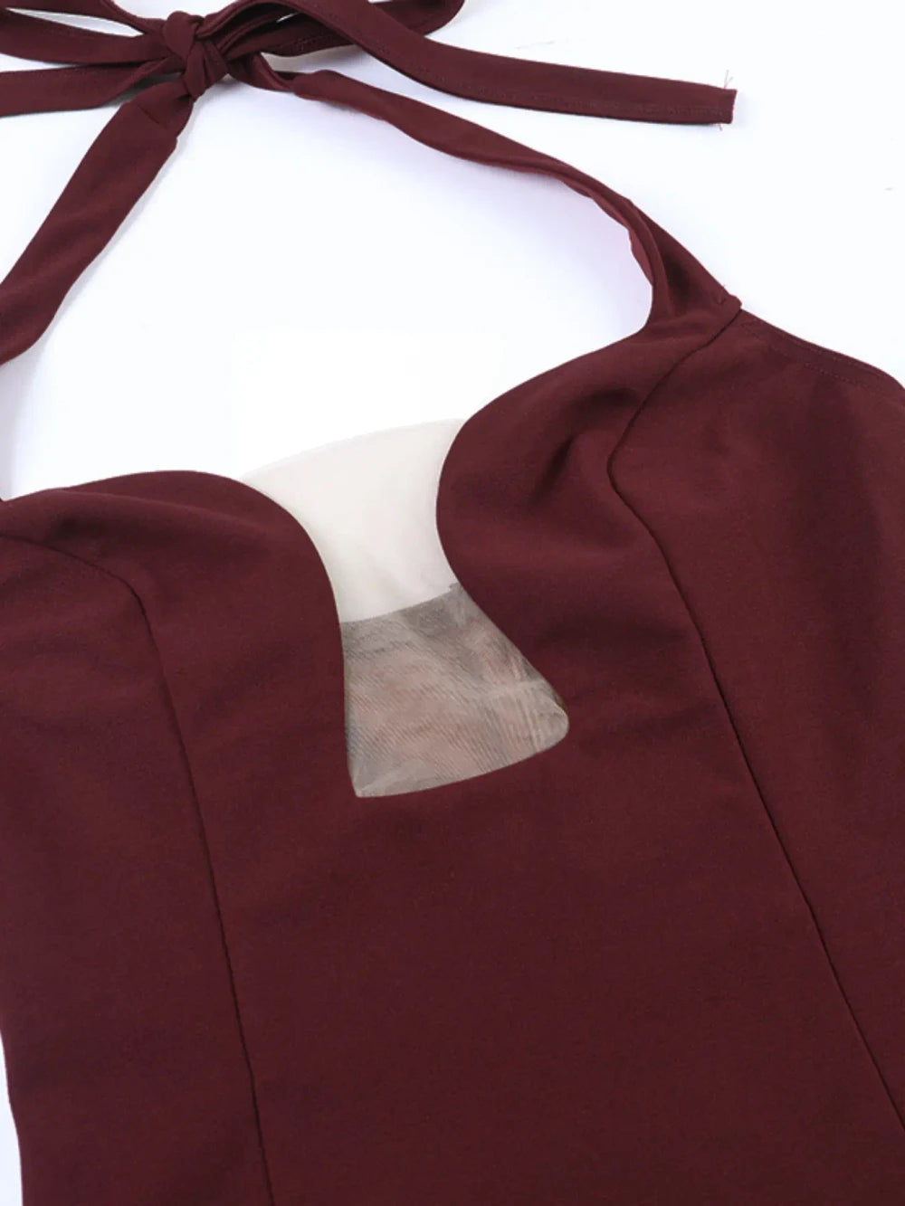 Burgundy Halter Neck Evening Gown