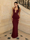 Burgundy Halter Neck Evening Gown