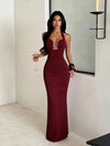 Burgundy Halter Neck Evening Gown