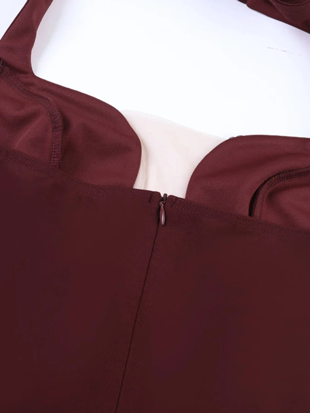 Burgundy Halter Neck Evening Gown