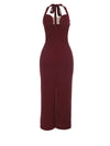 Burgundy Halter Neck Evening Gown