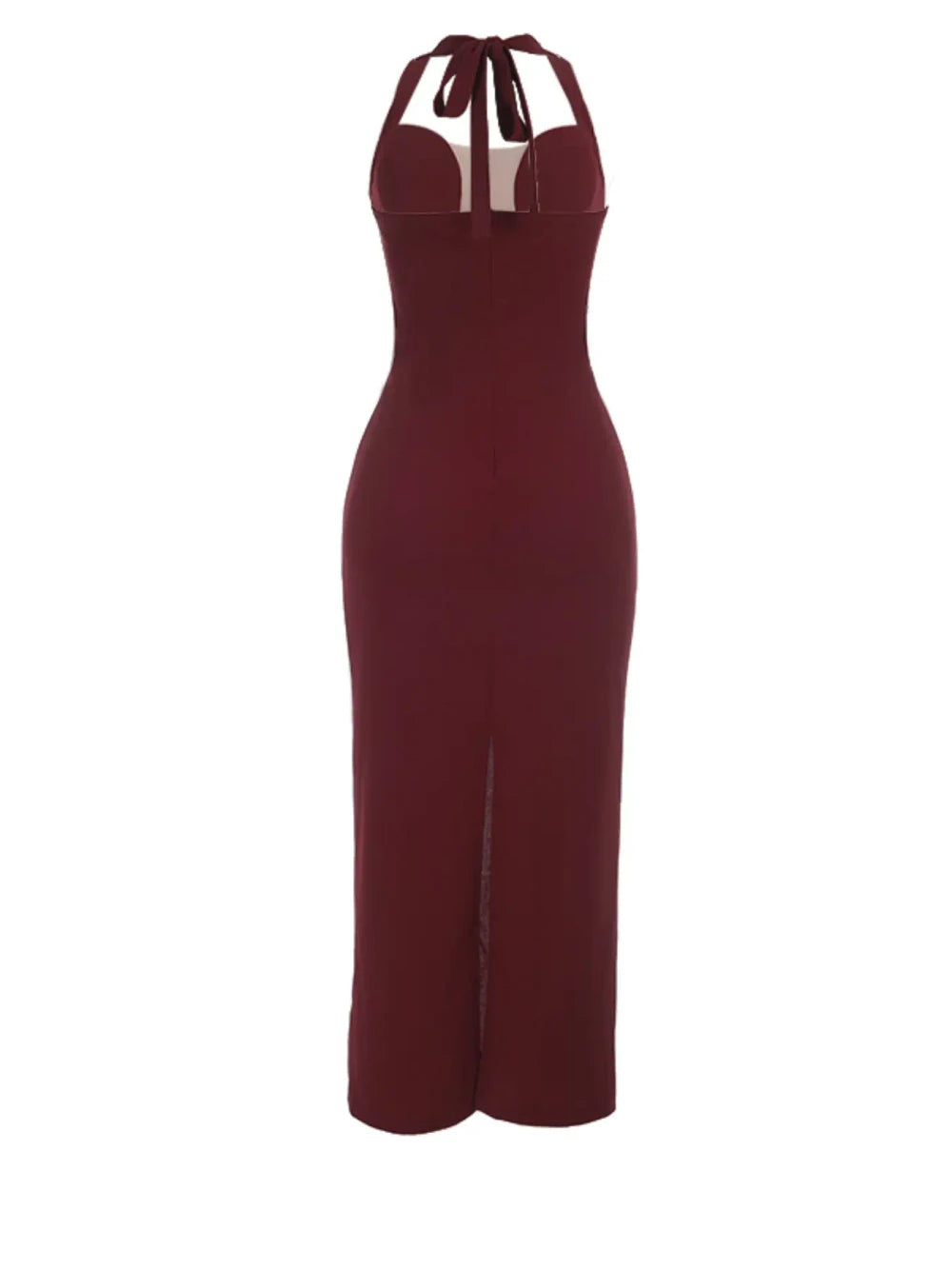 Burgundy Halter Neck Evening Gown