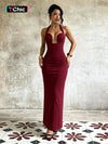 Burgundy Halter Neck Evening Gown