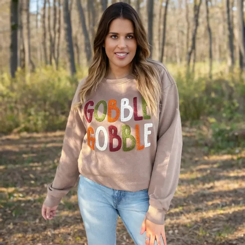 Turkey Day Slogan Pullover Sweatshirt