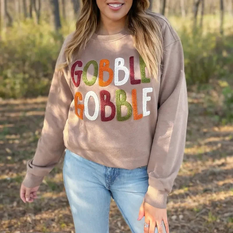 Turkey Day Slogan Pullover Sweatshirt