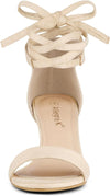 Faux Suede Lace Up Kitten Heel Sandals