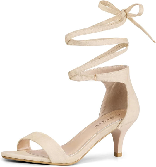 Faux Suede Lace Up Kitten Heel Sandals