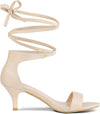 Faux Suede Lace Up Kitten Heel Sandals
