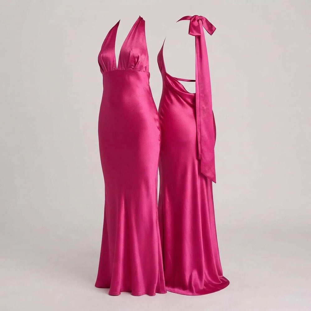 Satin Halter Formal Maxi Dress