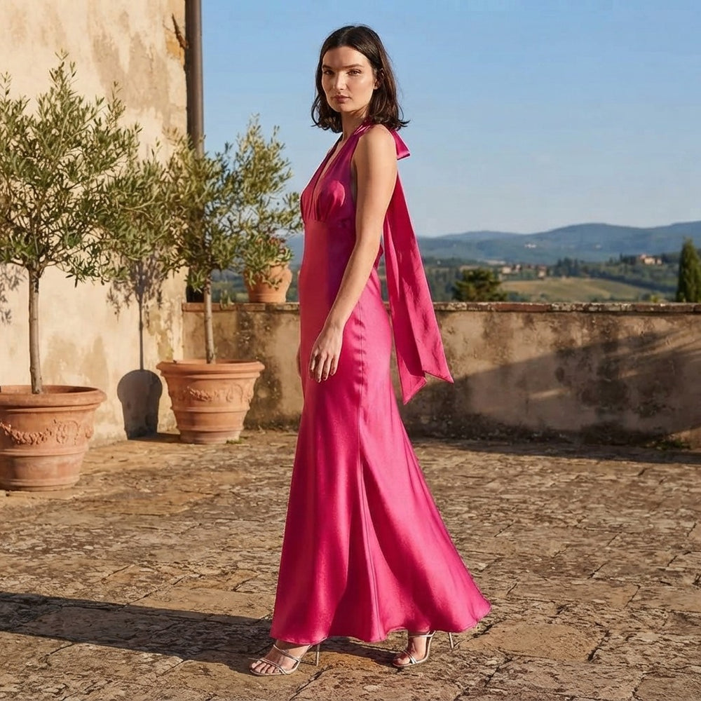 Satin Halter Formal Maxi Dress