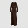 Ruched Split Thigh Evening Gown