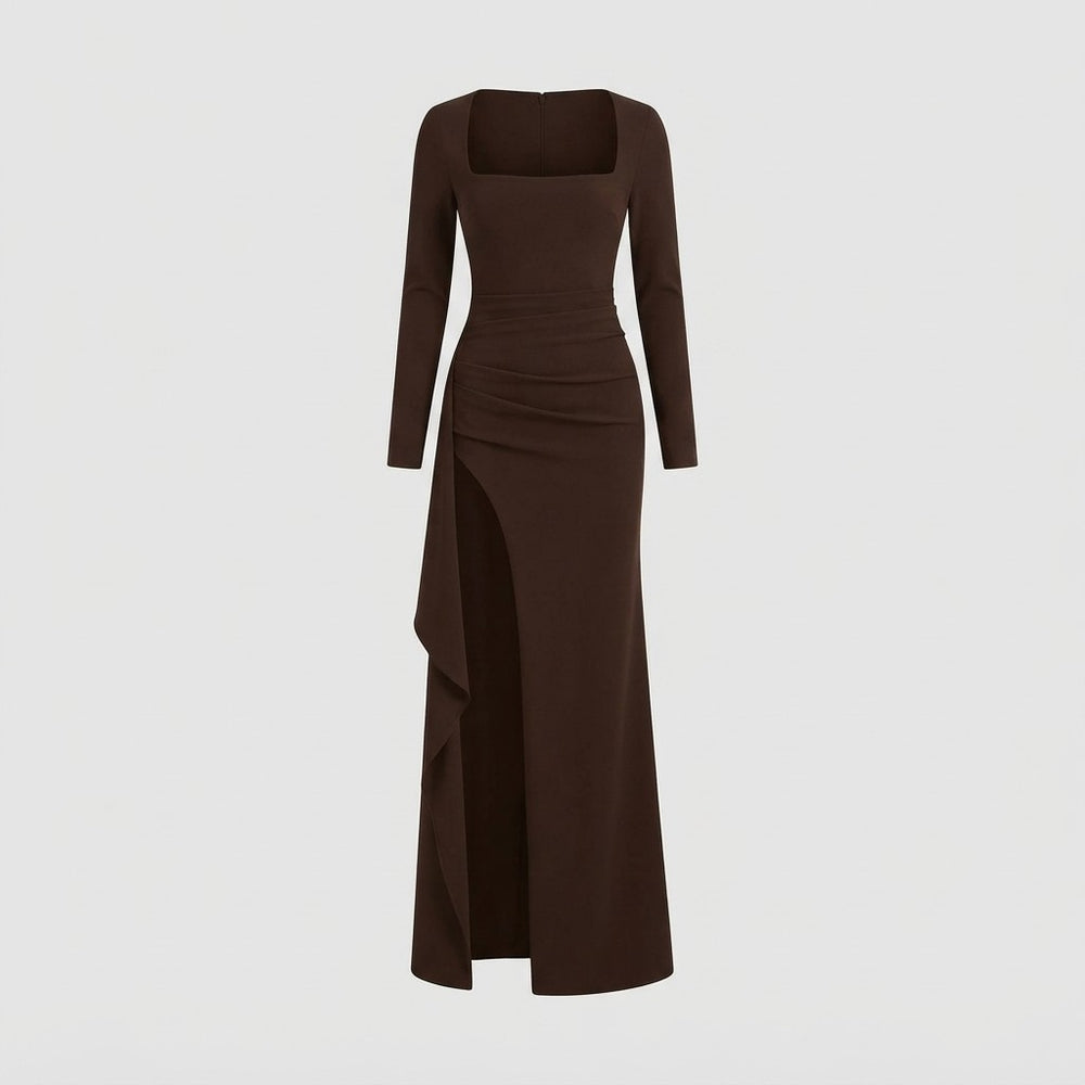 Ruched Split Thigh Evening Gown