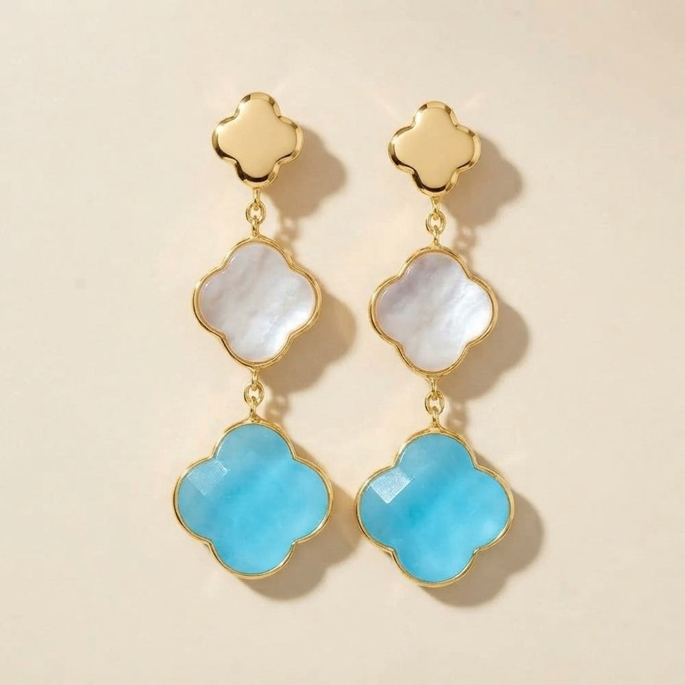 Italian Aquamarine Clover Drop Earrings